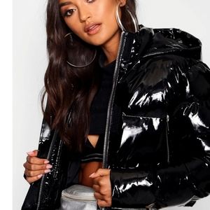 Hooded Crop High Shine Coat